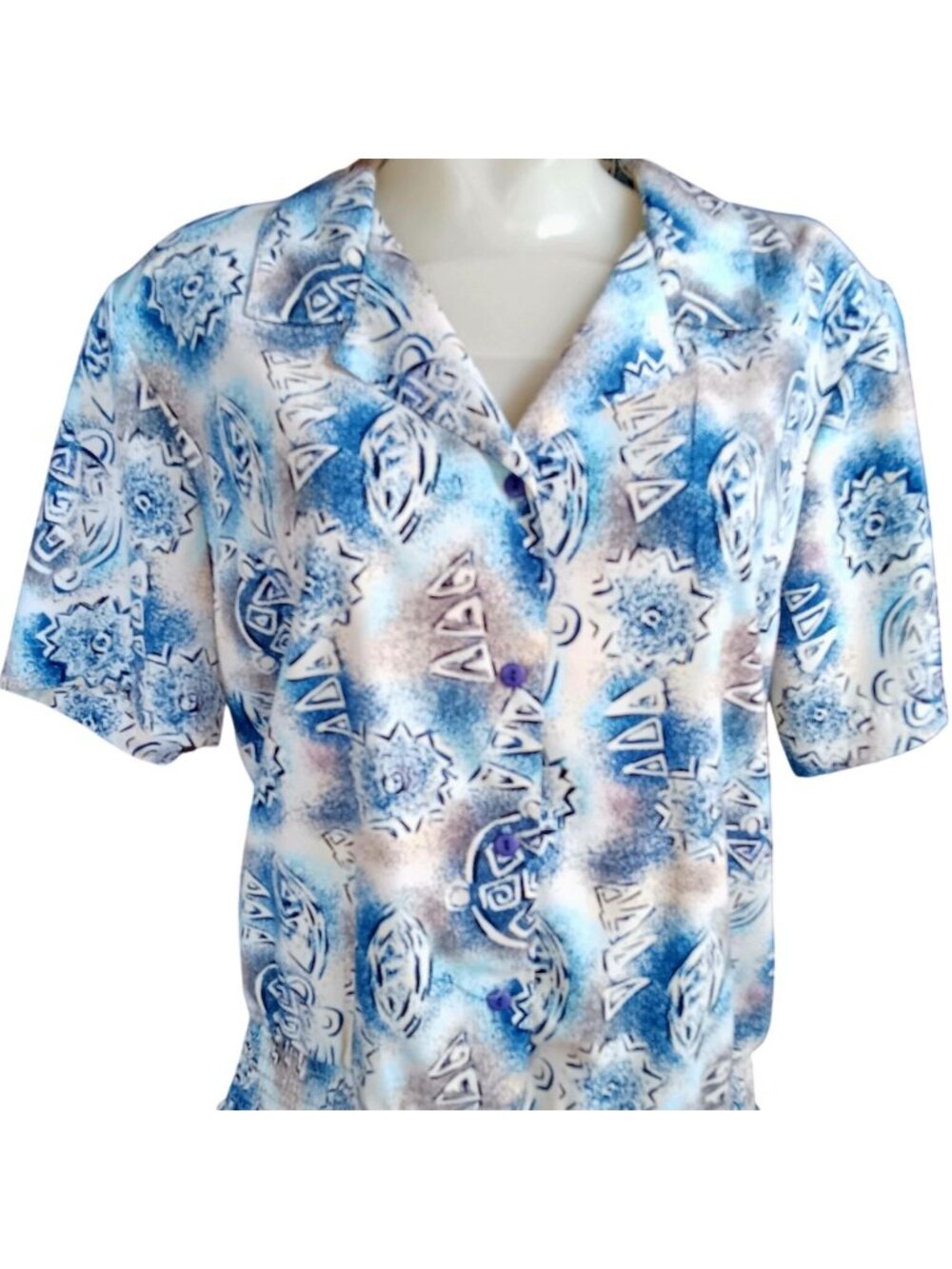 Abstract Padded Vintage Women's Blouse Medium 12 Lauren Lee 1990's Button-Up